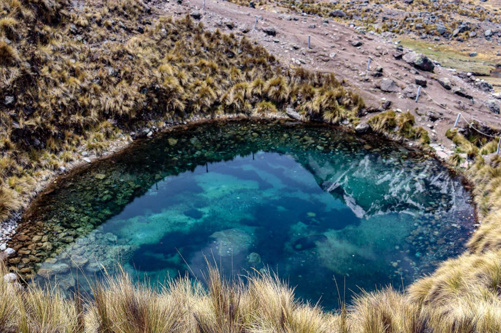 Hikers resting by Laguna Otorongo, one of the 7 Lakes of Ausangate